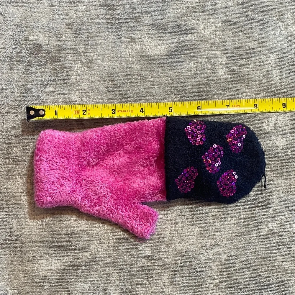 Pink & Black fuzzy Kids' Sequin fingerless mittens {1225}